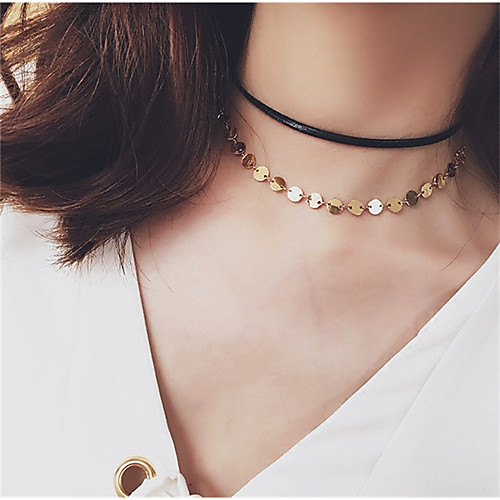 

Women's Choker Necklace Pendant Necklace Layered Necklace Layered Ladies Geometric Tattoo Style Tassel Leather Alloy Golden Necklace Jewelry For Wedding Party Daily Casual / Tattoo Choker