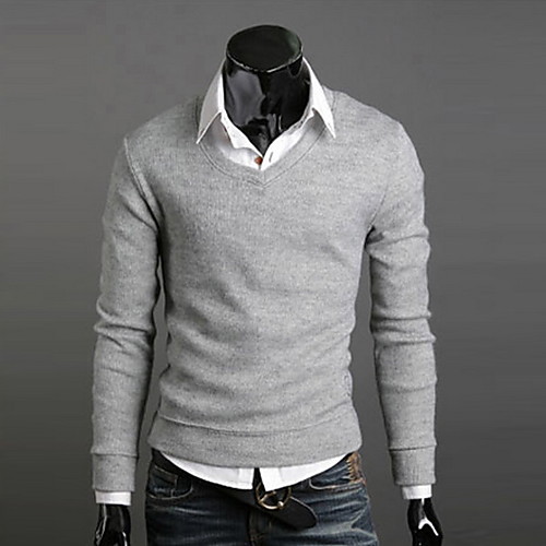 

Men's Solid Colored Pullover Cotton Long Sleeve Slim Regular Sweater Cardigans V Neck Fall Winter Wine Black Purple / Weekend