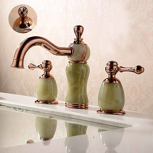 

Contemporary Antique Modern Widespread Widespread Ceramic Valve Two Handles Three Holes Rose Gold, Bathroom Sink Faucet