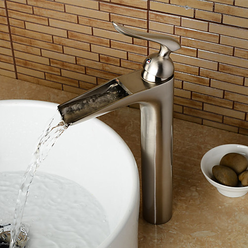 

Bathroom Sink Faucet - Waterfall Nickel Brushed Centerset Single Handle One HoleBath Taps