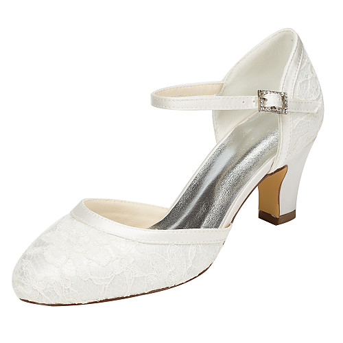 

Women's Sandals Chunky Heel Round Toe Wedding Dress Party & Evening Elastic Fabric Crystal White Ivory / EU41