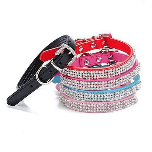 

Cat Dog Collar Adjustable / Retractable Rhinestone Solid Colored PU Leather Red Pink