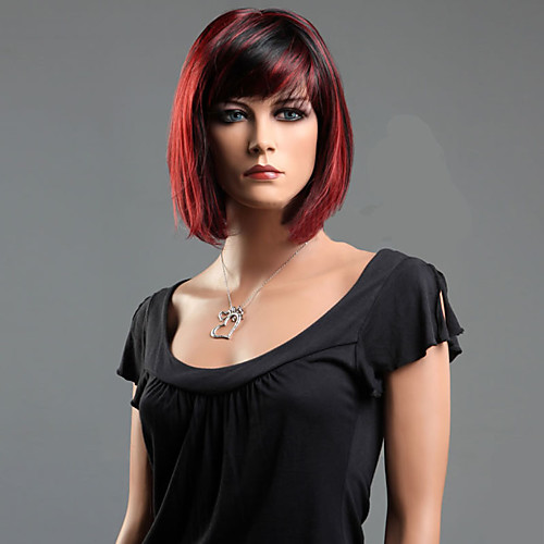 

Synthetic Wig Straight Straight Bob With Bangs Wig Short Red Synthetic Hair Women's Highlighted / Balayage Hair Red