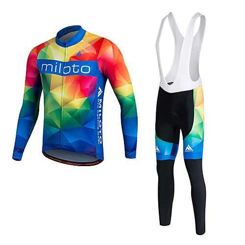

Miloto Men's Long Sleeve Cycling Jersey Winter Fleece Polyester Silicon White Argyle Bike Clothing Suit Thermal / Warm Fleece Lining Breathable 3D Pad Quick Dry Sports Argyle Mountain Bike MTB Road