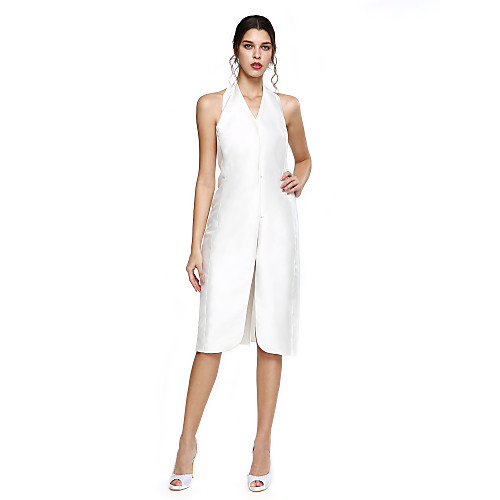 

Sheath / Column Celebrity Style Cocktail Party Formal Evening Dress Halter Neck Sleeveless Knee Length Mikado with Split Front 2021