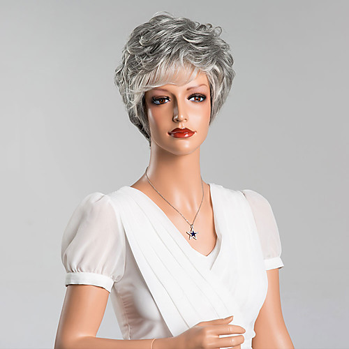

Human Hair Wig Curly Curly Grey 8 inch
