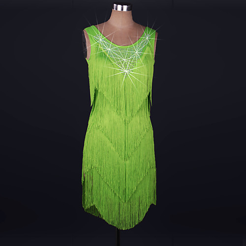 

Latin Dance Dress Tassel Crystals / Rhinestones Women's Performance Sleeveless High Spandex Lace