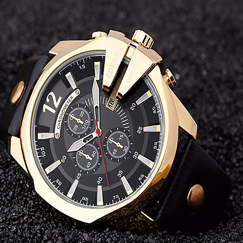 

CURREN Men's Sport Watch Military Watch Wrist Watch Quartz Leather Black / Brown 30 m Casual Watch Cool Analog Luxury Vintage Casual Fashion - Brown black / gold Brown / Gold Two Years Battery Life