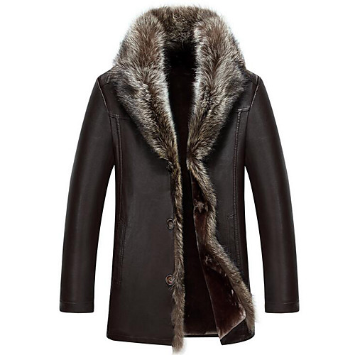 

Men's Fur Coats Solid Colored Notch lapel collar Coat Daily Faux Fur Coat Tops Wine