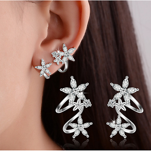 

Women's Crystal Synthetic Diamond Stud Earrings Clip on Earring cuff Leaf Heart Flower Ladies Basic Double-layer Elegant Bling Bling everyday Sterling Silver Earrings Jewelry Gold / Silver For