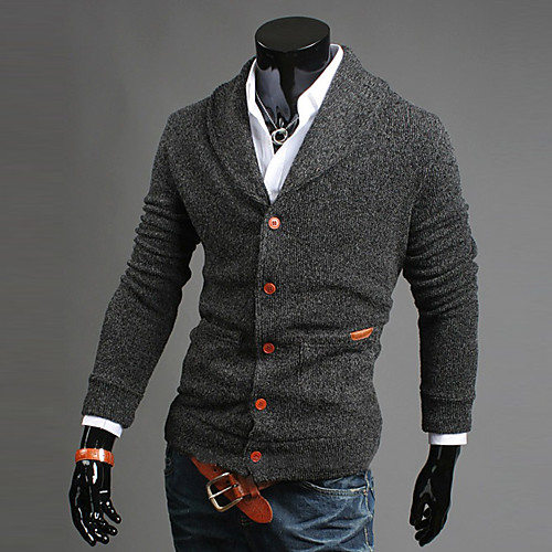 

Men's Solid Colored Cardigan Cotton Long Sleeve Slim Regular Sweater Cardigans Fall Winter Black Navy Blue Dark Gray / Weekend