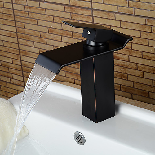 

Contemporary Centerset Waterfall Ceramic Valve Single Handle One Hole Oil-rubbed Bronze, Bathroom Sink Faucet