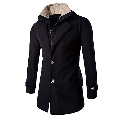 

Men's Overcoat Solid Colored Fall Coat Long Casual Long Sleeve Cotton Coat Tops Black