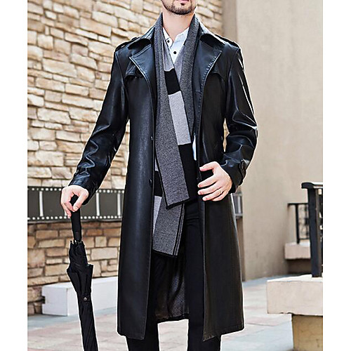 

Men's Leather Jackets Solid Colored Winter Fur Coat Long Daily Long Sleeve Polyester Coat Tops Black