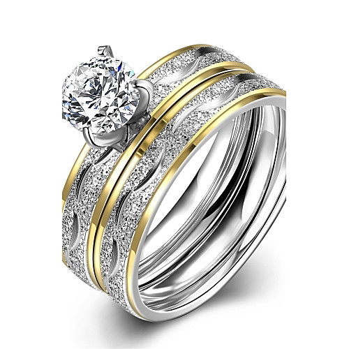 

Ring Diamond Solitaire Golden Stainless Steel Zircon Titanium Steel Ladies European Fashion 2pcs 6 7 8 9 / Engagement Ring / Gold Plated / Women's / Gold Plated