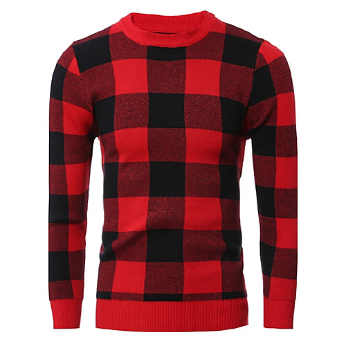 

Men's Streetwear Jacquard Solid Colored Pullover Wool Cotton Long Sleeve Regular Sweater Cardigans Round Neck Fall Winter Black Red / Work / Club