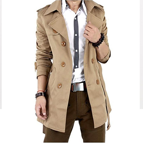 

Men's Trench Coat Solid Color Fall Blazer Long Weekend Long Sleeve Cotton Coat Tops Black