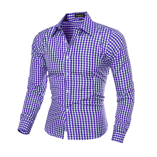 

Men's Shirt Plaid Print Long Sleeve Daily Tops Black Blue Purple