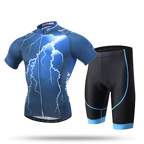 

XINTOWN Men's Short Sleeve Cycling Jersey with Shorts Blue Bike Shorts Pants / Trousers Jersey Breathable 3D Pad Quick Dry Ultraviolet Resistant Reflective Strips Sports Spandex Coolmax Mesh Novelty