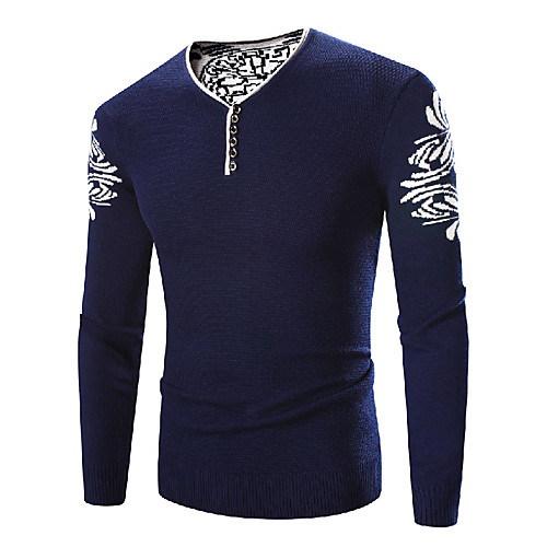 

Men's Print Pullover Cotton Long Sleeve Regular Sweater Cardigans V Neck Winter Wine Black Blue