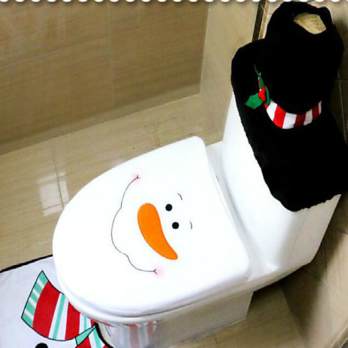 

3Pcs/Set Santa Ornament Snowman Toilet Seat Cover Rug Bathroom Mat Set Christmas Xmas Decoration For Home