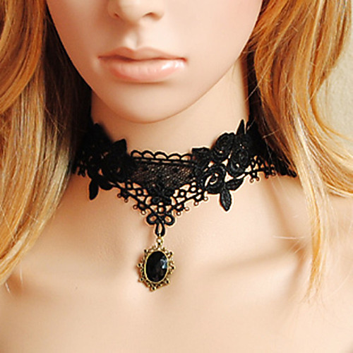 

Choker Necklace Tattoo Choker Necklace Lolita Jewelry Punk Fashion Gothic Lolita Punk Lolita Vintage Lace Obsidian Artificial Gemstones Velvet For Black Cosplay Women's Costume Jewelry Fashion Jewelry