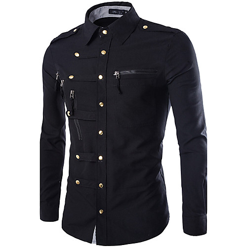 

Men's Solid Colored Basic Slim Shirt Military Daily Classic Collar Wine / Black / Army Green / Navy Blue / Spring / Fall / Long Sleeve