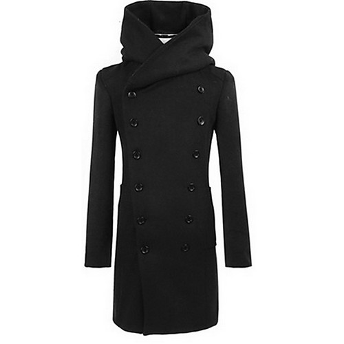 

Men's Hooded Solid Colored Fall Coat Regular Daily Long Sleeve Polyester Coat Tops Black