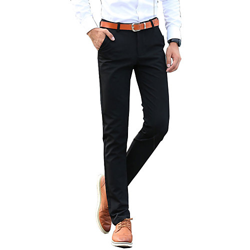 

Men's Daily Work Straight Slim Chinos Pants Solid Colored Black Blue / Fall / Winter