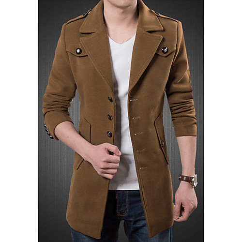 

Men's Overcoat Solid Colored Fall Coat Daily Long Sleeve Polyester Coat Tops Black