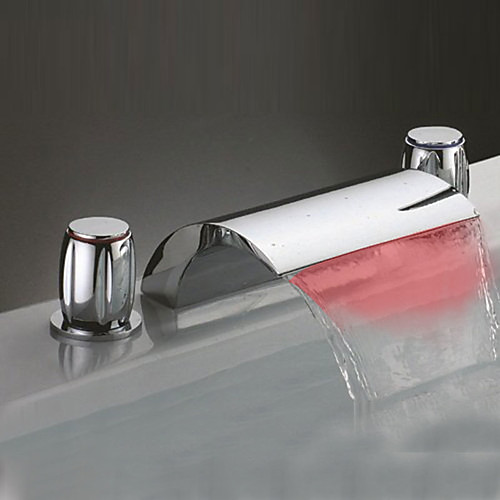 

Modern Widespread Waterfall LED Ceramic Valve Two Handles Three Holes Chrome, Bathroom Sink Faucet
