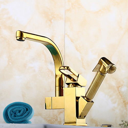 

Kitchen faucet - Two Handles One Hole Ti-PVD Pull-out / ­Pull-down / Standard Spout / Tall / ­High Arc Vessel Contemporary / Art Deco / Retro / Modern Kitchen Taps