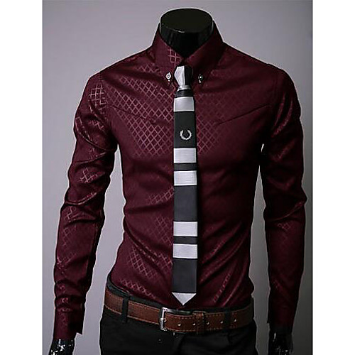 

Men's Shirt Plaid Patchwork Long Sleeve Party Tops Cotton Business Wine White Black