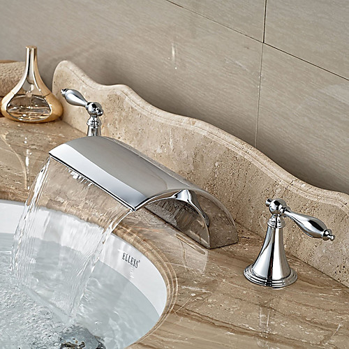 

Modern Widespread Waterfall Ceramic Valve Two Handles Three Holes Chrome, Bathroom Sink Faucet