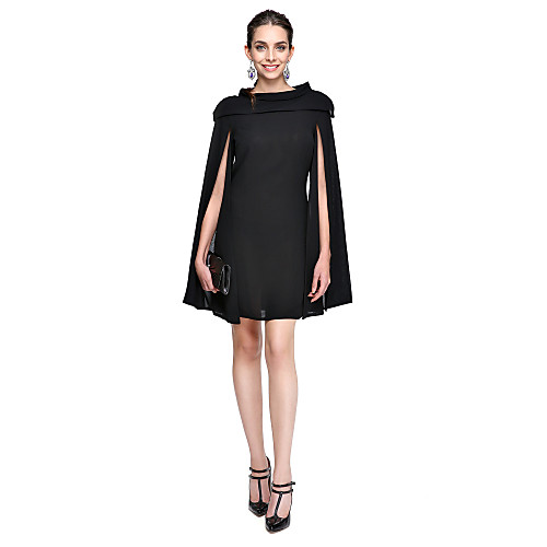 

A-Line Little Black Dress Celebrity Style Holiday Homecoming Cocktail Party Dress Jewel Neck Sleeveless Short / Mini Chiffon with Pleats 2021
