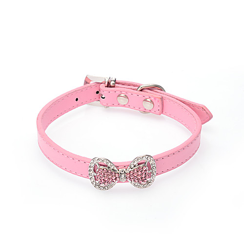 

Cat Dog Collar Adjustable / Retractable Solid Colored Bowknot Rhinestone Flower PU Leather Black Red Blue Pink Rose