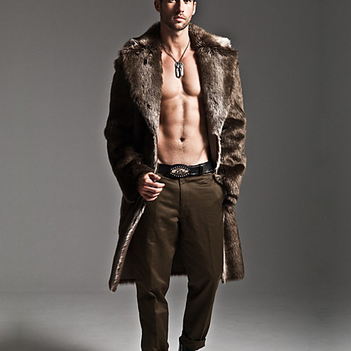 

Men's Fur Coats Other Elegant & Luxurious Winter Fur Coat Long Daily Long Sleeve Faux Fur Coat Tops Black