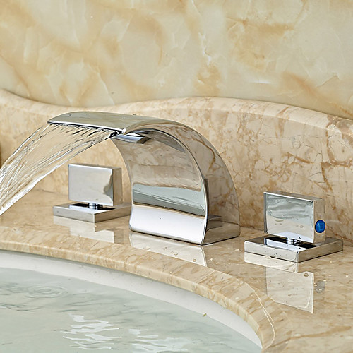 

Bathroom Sink Faucet - Waterfall Chrome Widespread Two Handles Three HolesBath Taps / Brass
