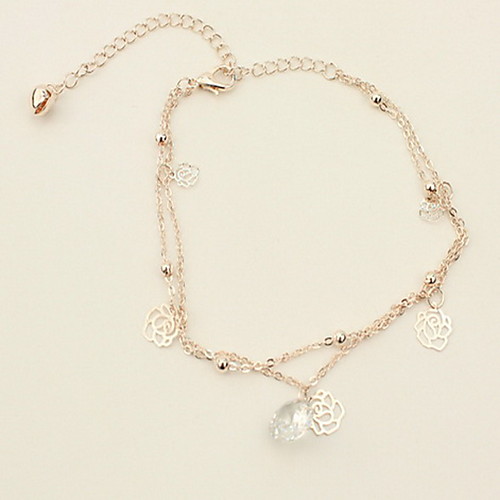 

Anklet European Multi Layer Women's Body Jewelry For Party Layered Crystal Rose Gold Silver Roses Flower Silver