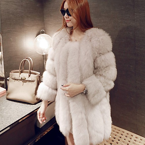 

Women's Solid Color Modern Style Luxury Winter Fur Coat Long Street Long Sleeve Faux Fur Coat Tops White