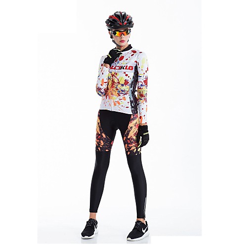 

Malciklo Women's Long Sleeve Cycling Jersey with Tights Black Bike Tights Breathable 3D Pad Quick Dry Back Pocket Winter Sports Coolmax Lycra Graffiti Mountain Bike MTB Road Bike Cycling Clothing
