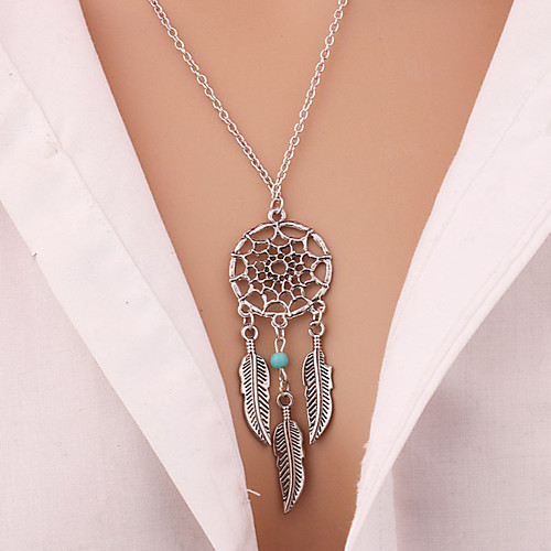 

Women's Turquoise Pendant Necklace Y Necklace Leaf Wings Flower Feather Dream Catcher Ladies Tassel Bohemian Vintage Gold Plated Turquoise Alloy Silver Necklace Jewelry For Christmas Gifts Party