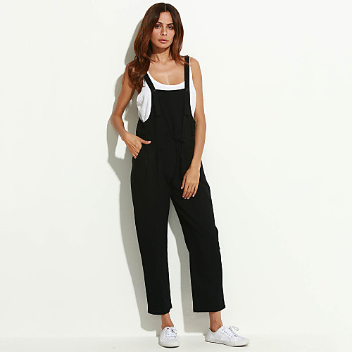 

Women's Streetwear Plus Size Cotton Daily Harem Loose Overalls Pants Solid Colored Pure Color Black