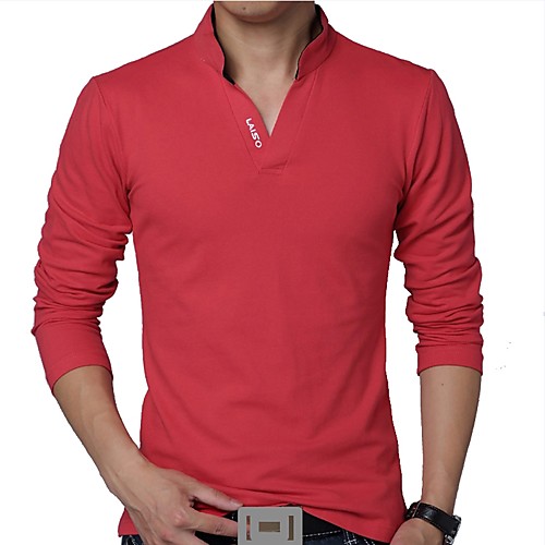 

Men's Daily Plus Size T-shirt Solid Colored Long Sleeve Tops Cotton Active Stand Collar White Black Red / Spring / Fall