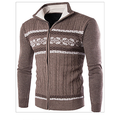 

Men's Color Block Pullover Cotton Long Sleeve Slim Regular Sweater Cardigans Stand Collar Fall Winter Navy Blue Brown Beige / Weekend