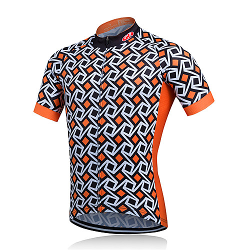 

Fastcute Men's Short Sleeve Cycling Jersey Cycling Jacket Polyester Orange Plaid Checkered Bike Jersey Mountain Bike MTB Road Bike Cycling Breathable Quick Dry Sweat-wicking Sports Clothing Apparel