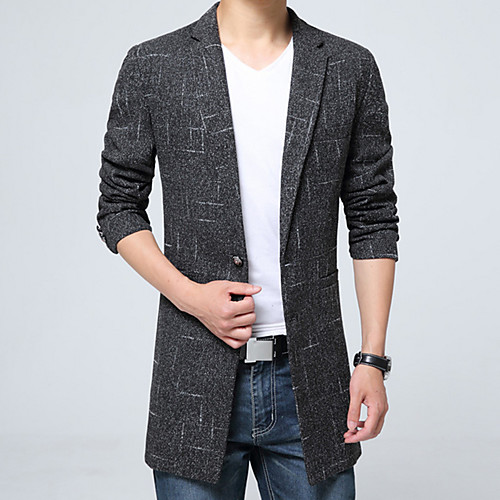 

Navy Blue / Dark Gray / Light gray Solid Colored Acrylic / Cotton / Polyester Men's Suit - Shirt Collar / Fall / Spring / Long Sleeve / Plus Size