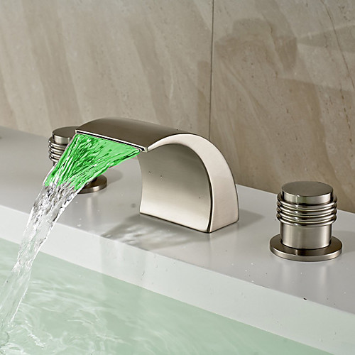 

Contemporary / Art Deco/Retro / Modern Widespread LED / Waterfall / Widespread with Ceramic Valve Two Handles Three Holes for Nickel