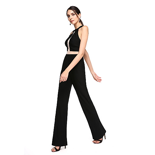 

Jumpsuits Sheath / Column Open Back Formal Evening Dress Jewel Neck Sleeveless Floor Length Jersey with Pleats 2021