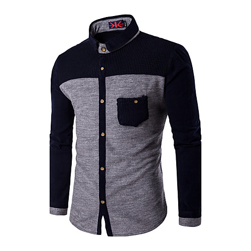 

Men's Shirt Color Block Plus Size Long Sleeve Daily Tops Navy Blue Dark Gray Khaki